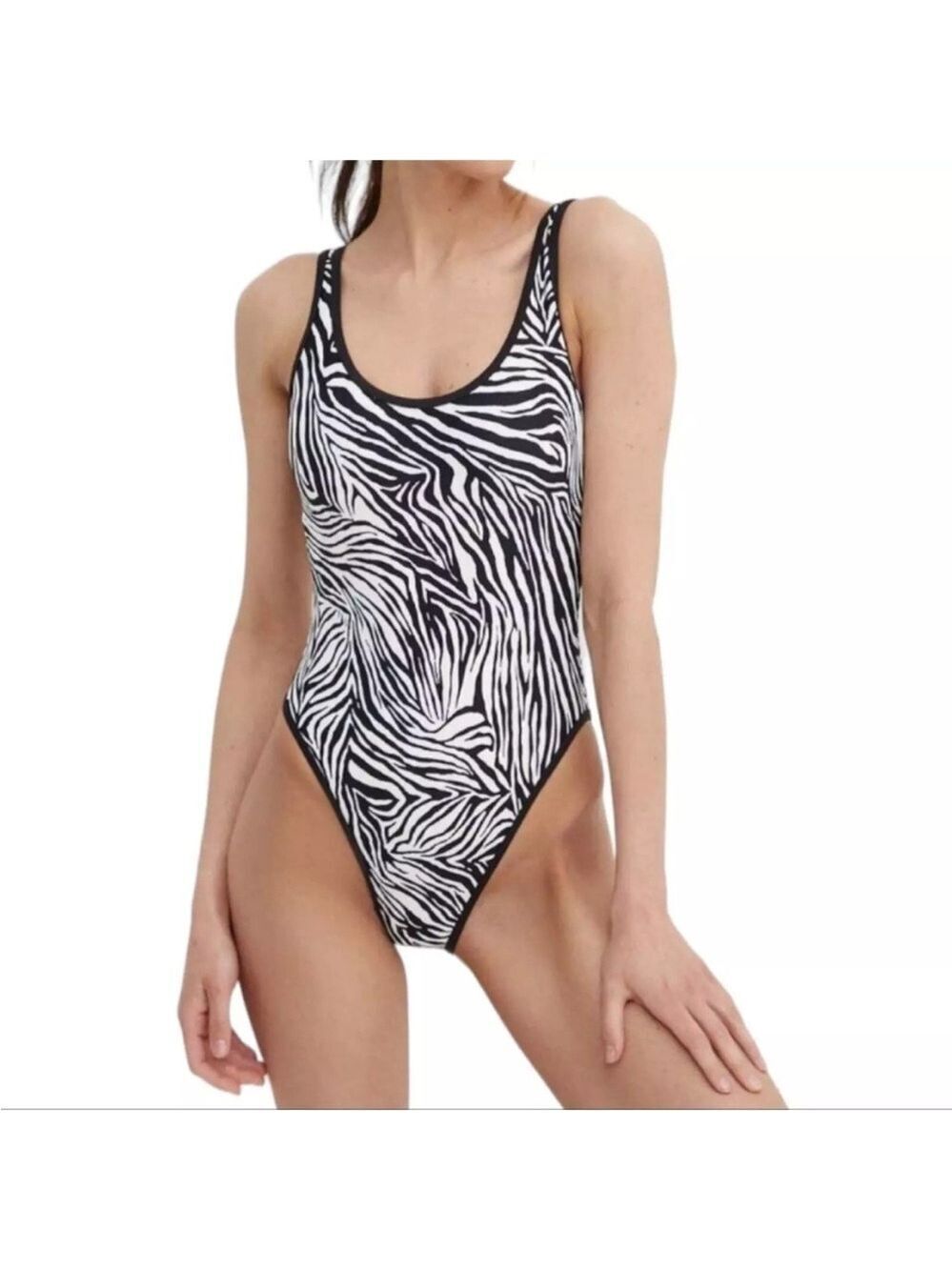 Michael Kors One Piece Swimsuit High Cut Zebra Print Black & White Size 6 New